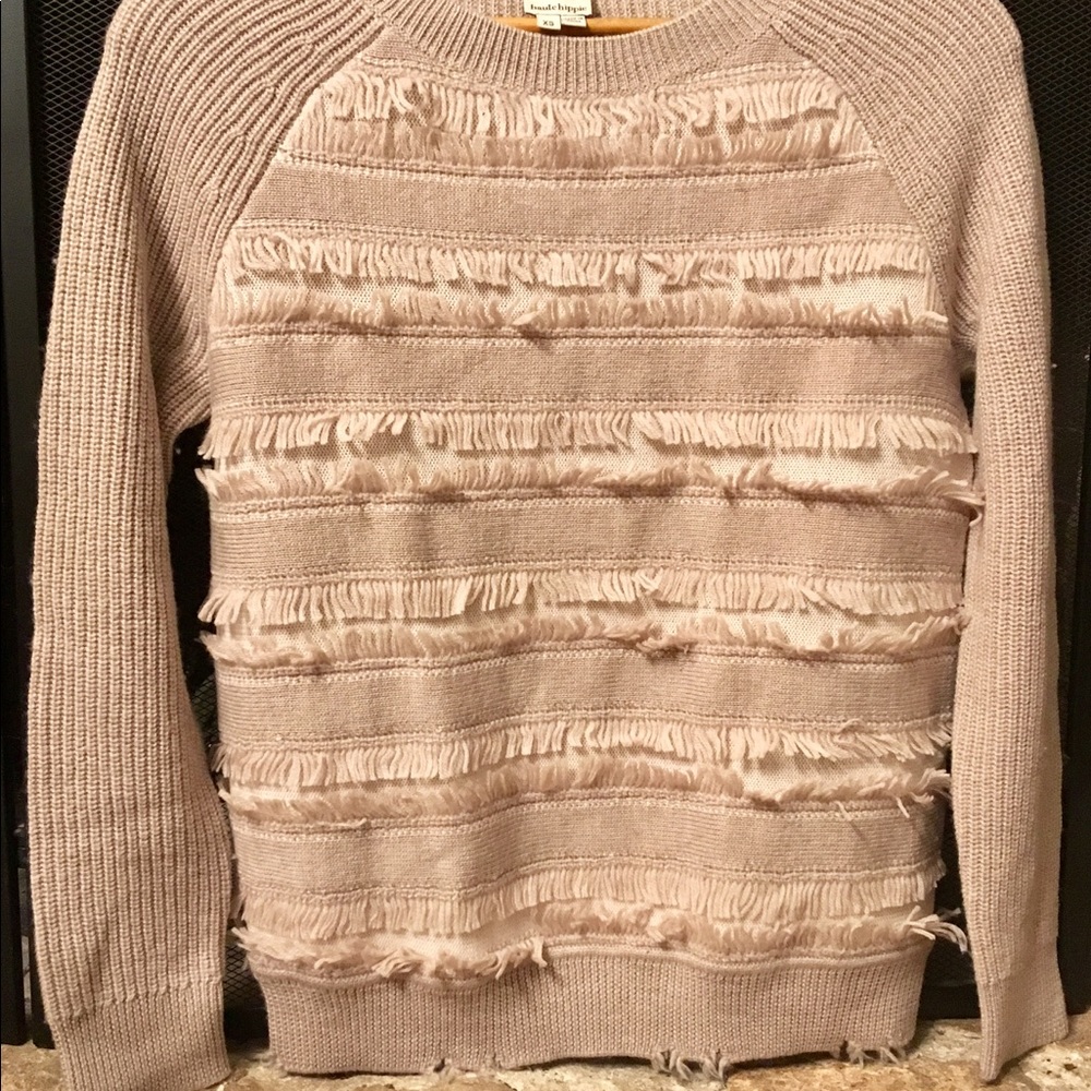 Haute Hippie Fringe Trim Merino Wool Sweater